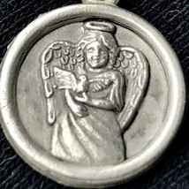 Christian Angel Pendant on chain Vintage Catholic Halo Holding Dove Bird - £7.82 GBP