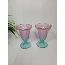 2 Libbey Ka-Dinks Frosted Parfait, Sundae Glasses, Ombre Pink to Aqua - $24.00