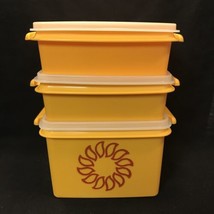 Vintage Tupperware Sunflower Motif Containers Yellow W Lids 1362-24 &amp; 1674-8 X 3 - £16.80 GBP