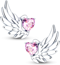 Earrings for Women Trendy, 925 Sterling Silver Earring, Small Pink Heart Angel W - £19.71 GBP