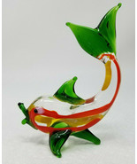 Fish Figurine With Tail Up Colorful Hand Blown Vintage - $18.95