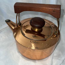 Vtg  Copper Tea Kettle Pot with Nickel Lining and Wood Handle - $48.28 CAD