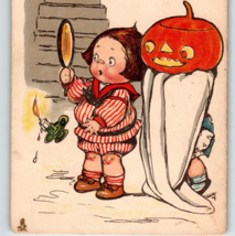 Halloween Postcard Tuck 1915 G.G. Wiederseim Girl Candle Mirror Ghost Goblin 807 - £125.17 GBP