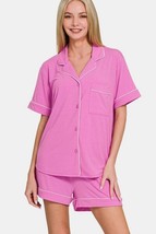 Zenana Button Down Short Sleeve Top and Shorts Lounge Set - $39.84