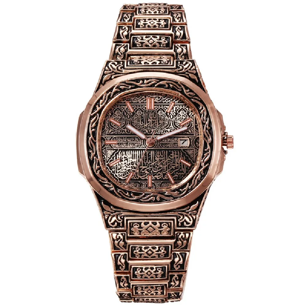   masculino vintage reloj Watch Men  Clock Embossed Pattern Stainless St... - £92.42 GBP