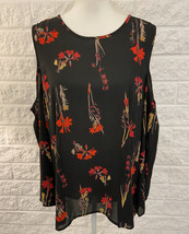 NWT Vince Camuto Power Play Items Black Floral Cut Out Blouse Large $79 B3 - £23.29 GBP