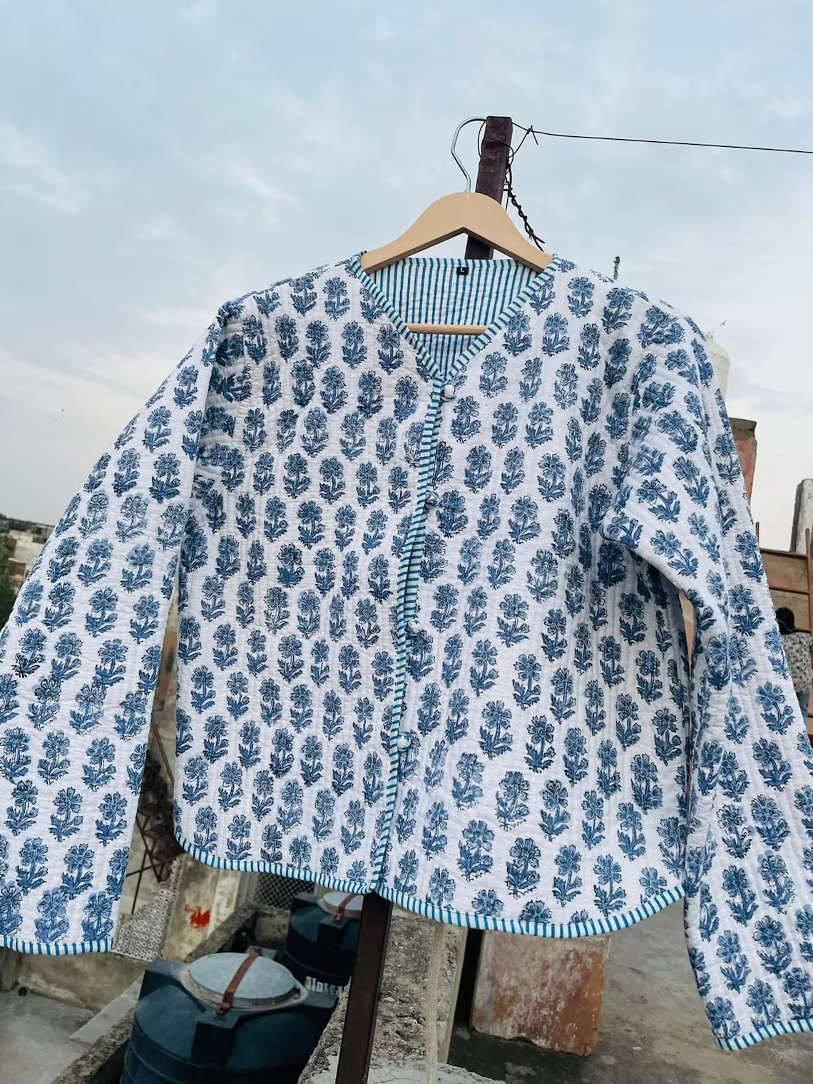 Cotton Quilted Women Jacket Block Printed Handmade patchwork Button Closer coat