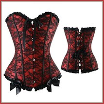 Jezebel Corset Red / Black Floral Lace Strapless Burlesque Back Laces Up Bustier