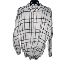 BDG WOMEN WHITE BLACK WINDOW PANE BUTTON FRONT TWIST FRONT FLANNEL BLOUS... - $9.35