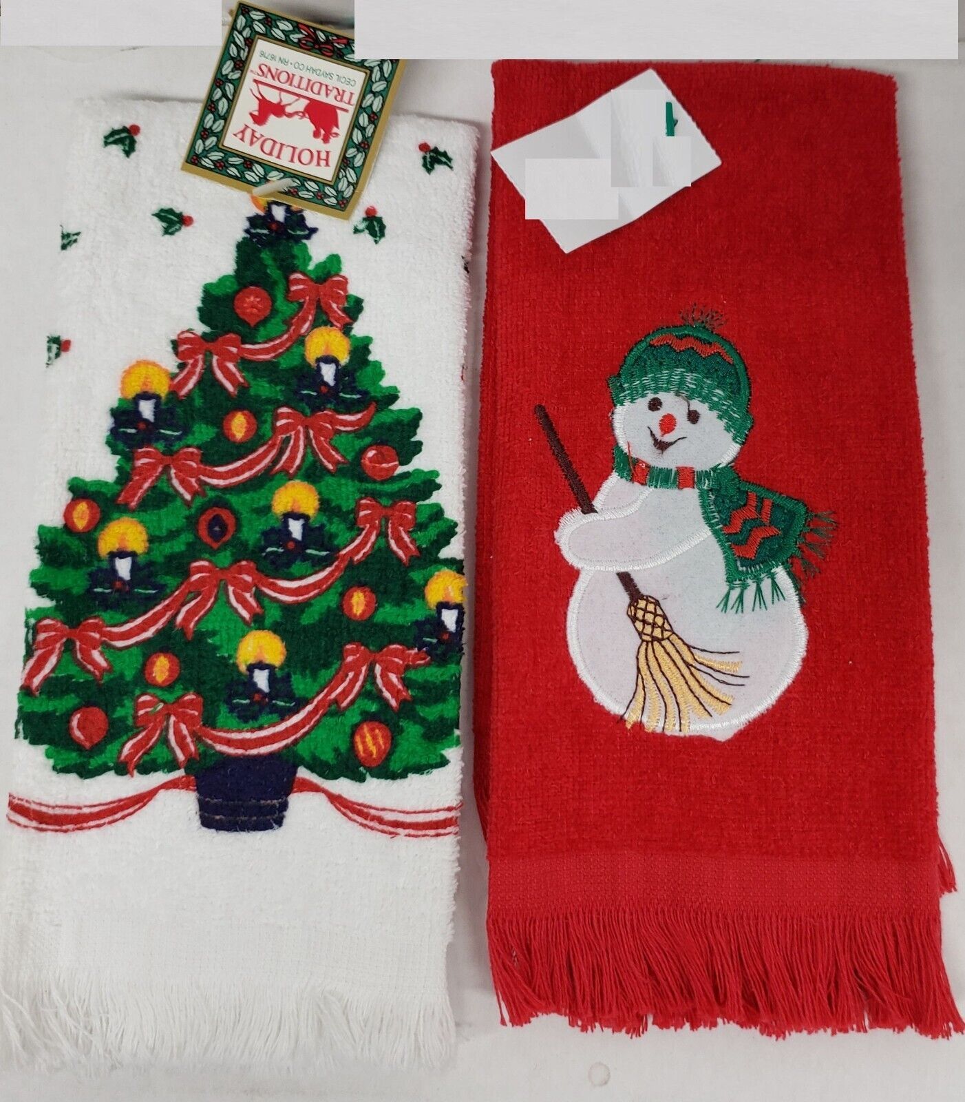 Primary image for Set of 2 Different Fingertip Kitchen Towels (12" x 18) CHRISTMAS TREE & SNOWMAN