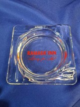Vintage Ramada Inn &quot;Luxury for Less&quot; Square Glass Ashtray with Red Graphics  - £9.02 GBP