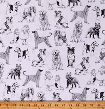 Cotton Animals Dogs Puppies Sketches Drawings Fabric Print by the Yard D751.16 - £10.18 GBP