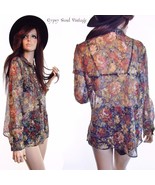Vtg 70s 80s Hippie Shirt Sheer Lace Floral Revival Boho Grunge Festival ... - £22.05 GBP