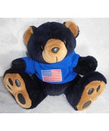 Vtg Black Teddy Bear Plush Blue Sweater Embroidered American Flag July 4... - $8.82