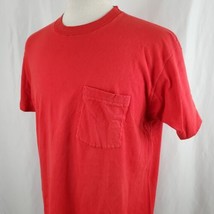 Vintage Fruit of the Loom Pocket T-Shirt XL Red Single Stitch Cotton, USA 90&#39;s - £10.79 GBP