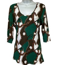 Venus clock Chain Link print v-neck green Long Sleeve blouse Top Size 8 - £15.57 GBP