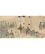 3 Japan woodblock print-Samurai NY procession,Chikanobu - £315.74 GBP