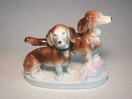German porcelain 2 DACHSHUND dogs step on pink pillow - £74.82 GBP