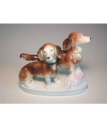 German porcelain 2 DACHSHUND dogs step on pink pillow - £75.71 GBP