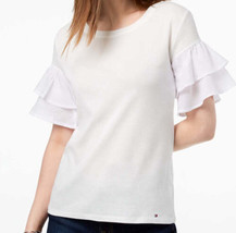 Tommy Hilfiger Womens Cotton Tiered Ruffle Cuff Top Color Ivory Size XX-Large - £35.24 GBP