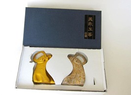 Japanese Gold &amp; Silver Ram/Goat Bottle  Openers in Gift Box,Old New Stock - $24.70