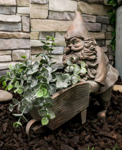 Hardworking Mr Gnome Pushing Wheelbarrow Cart Floral Planter Vase Garden... - $36.99