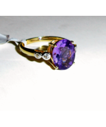 10K Yellow Gold Purple Amethyst Oval Solitaire &amp; W Zircon Ring, Size 7, ... - $260.71 CAD