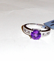 Purple Amethyst Round Solitaire &amp; W Topaz Square Ring, Silver, Size 8, 2.34(TCW) - £21.57 GBP