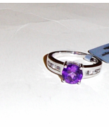 Purple Amethyst Round Solitaire &amp; W Topaz Square Ring, Silver, Size 8, 2... - £21.57 GBP