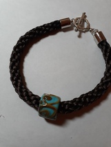 Elegant brown cord kumihimo 8.5 in bracelet with handmade lampwork glass slider  - £9.53 GBP