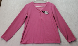 Hello Kitty Sleepwear Top Girl Large Pink Waffle Knit Long Sleeve V Neck Button - £18.14 GBP