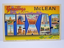 Greetings From McLean Texas Big Large Letter Linen Postcard Unused Curt Teich - £19.12 GBP