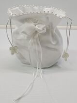 R) White Satin Wedding Bridal Flower Girl Purse Money Bag with Faux Pearls - $19.79