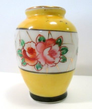 Occupied Japan Small Painted Ceramic Porcelain Vase Yellow &amp; Pink Roses 2.75&quot;  - £15.27 GBP