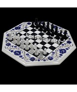 Marble Inlay Chess Board Table with Wooden Legs | Handcrafted Makrana Ma... - £569.67 GBP