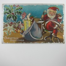 Christmas Postcard Santa on Telephone Bag of Toys Silver Embossed Antique 1910 - £15.97 GBP