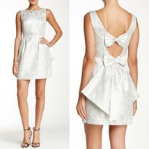 Erin Erin Fetherston Silver Jacquard Winnie Bow Back Cocktail Dress Wome... - $87.39