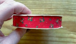 Vintage Berwick Red Green Holly Fabric Ribbon Christmas Holiday Festive ... - $4.95