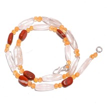 Natural Crystal Carnelian Red Jasper Gemstone Smooth Beads Necklace 17&quot; UB-3373 - £8.75 GBP