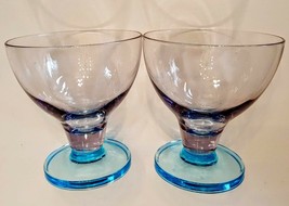 Crystal Sherbet Goblet LOT Blue &amp; Pink Glass Sherbert Stemware Pastel Gl... - $17.80