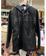Fleet Street Black Leather Hooded Long Sleeve Coat Jacket - Vintage Women&#39;s - $730.82 MXN