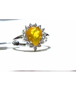 Gold Fire Opal Pear (AA) &amp; White Topaz Halo Ring, 925 Silver, Size 7, 2.... - $123.48 CAD
