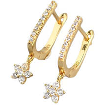 Anyco Earrings Gold Plated Trendy Geometric U-shaped Dangle Pave Zircon Star - £23.17 GBP