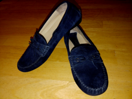 VANELI LADIES SOFT BLK./ DARK NAVY SUEDE MOCS-6.5M-CRAFTED IN ITALY-GENT... - £13.15 GBP