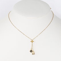 Gold Tone Clover &amp; Lock Charm Necklace With Swarovski Style Crystals - £18.18 GBP