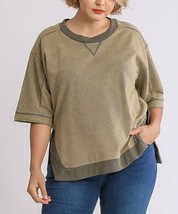 UMGEE U.S.A. Light Olive Side-Slit Three-Quarter Sleeve Sweatshirt- 2XL - $33.14