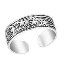 Stellar Sky Sun Moon and Shooting Stars Sterling Silver Toe Ring or Pinky Ring - £10.10 GBP