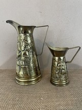 Set of 2 Vintage Embossed Brass Old England Tavern Pub Plant Water Can P... - £30.79 GBP
