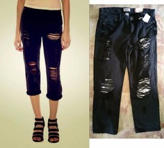 MUDD Destructed Crop Jeans Capri Destroyed Black Soft Cotton Ripped New $40 COOL - £16.01 GBP