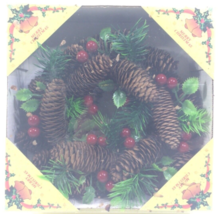 8 inch Christmas Wreath With Pine Cones &amp; Plastic Decorations 8” New Unb... - $12.85